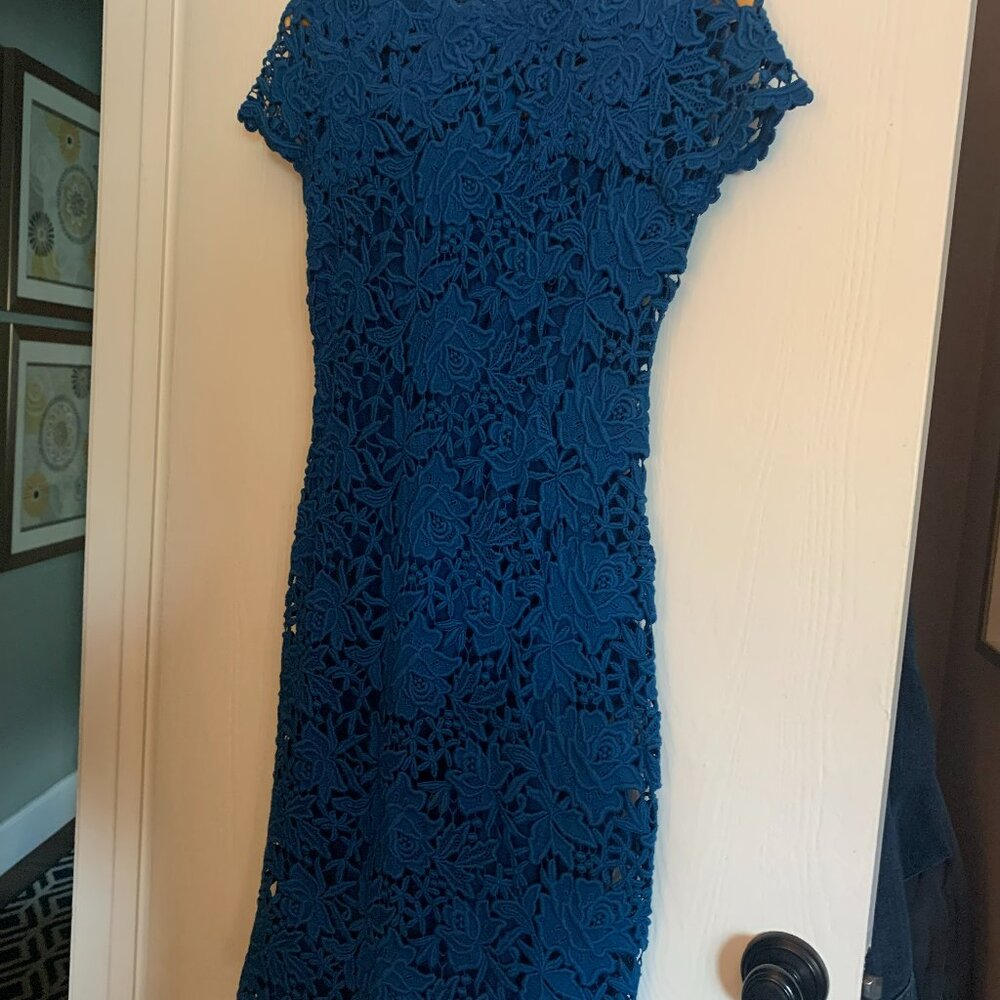 Teal Guipure Crochet Lace Sheath Dress